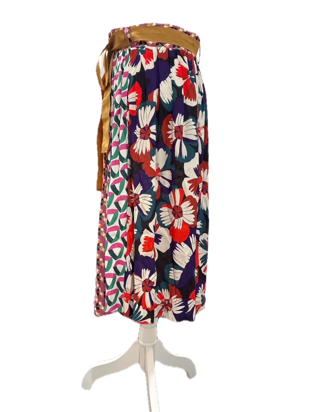Dixie Vintage Multi Color Floral Printed Panel Midi Skirt with Ribbon Tie Size M - Picture 2 of 6